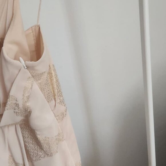 Free People Silk Wrap Slip Dress Small Gold Metallic Champagne Midi - Picture 6 of 7